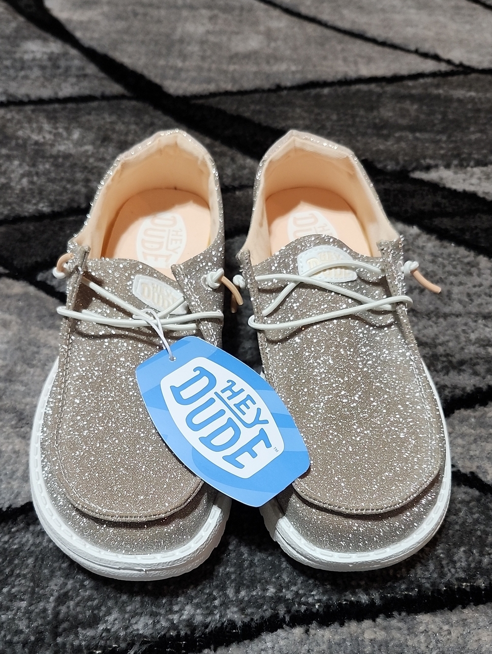 HEY DUDE WENDY METALLIC SPARKLE ROSE GOLD GLITTER SNEAKER LOAFER SHOE